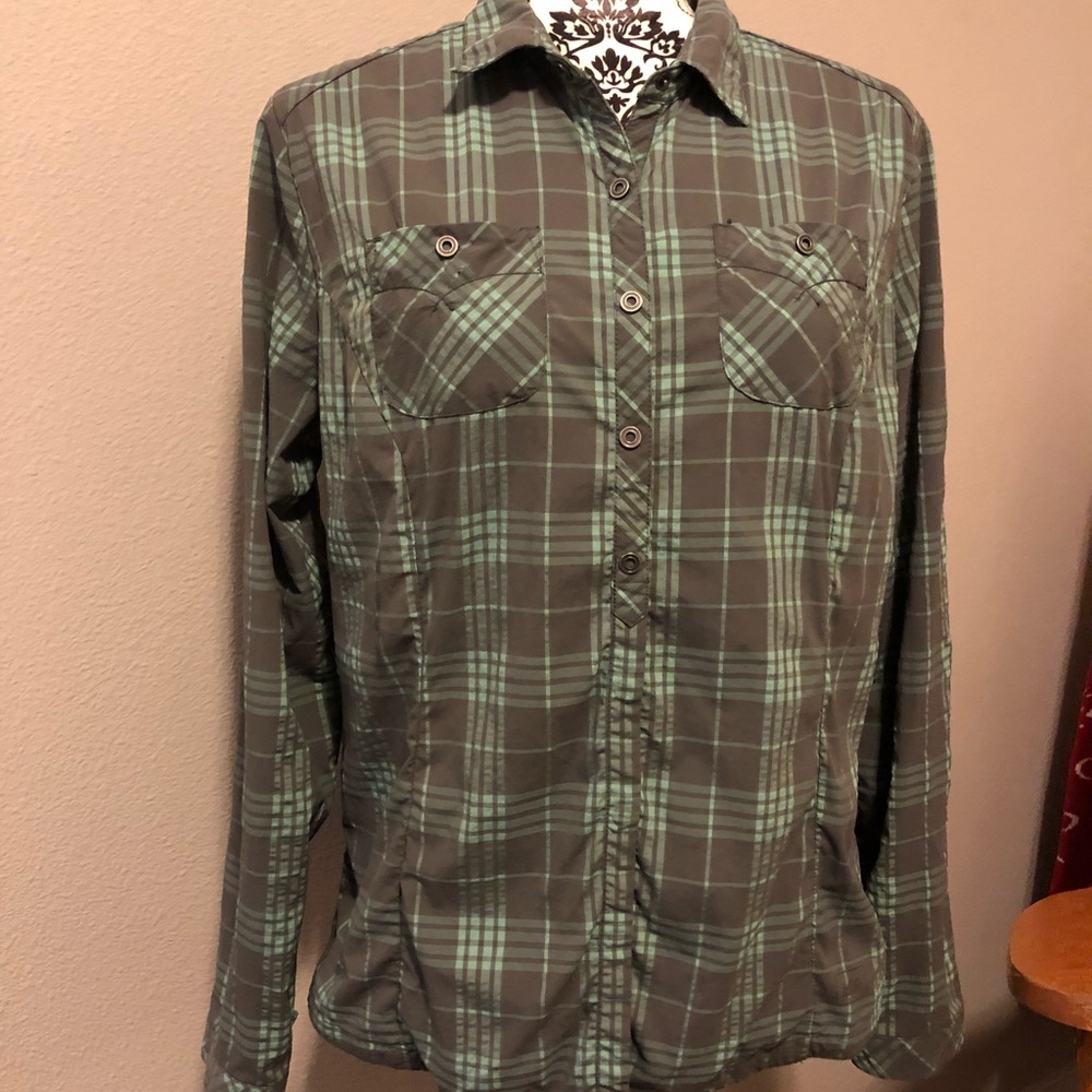 REI plaid snap hike or camp shirt